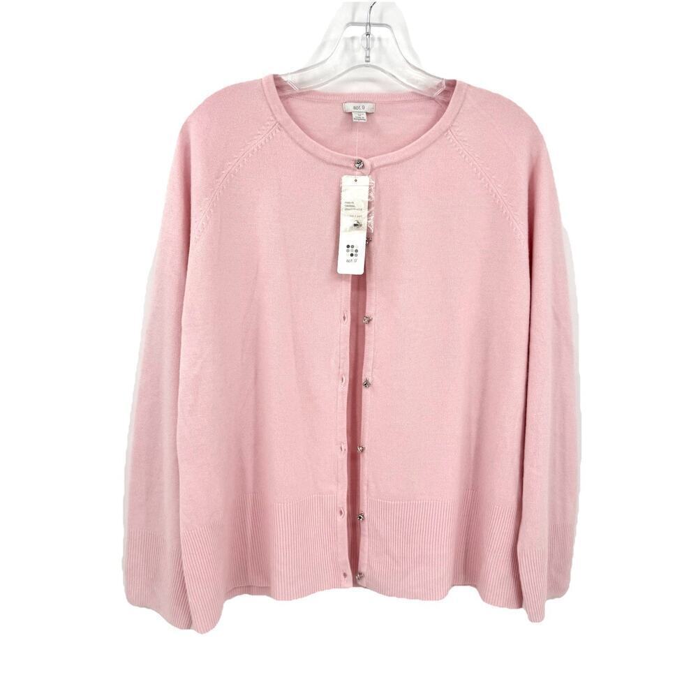 Apt. 9 Smoky Pink Long Sleeve Jewel Button Front Cardigan Womens Sweater Size 1X - Picture 2 of 10